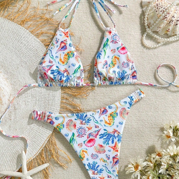 Dame bikini-sæt med farverigt undervandsmotiv og justerbare stropper Skovae