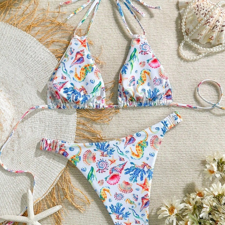 Dame bikini-sæt med farverigt undervandsmotiv og justerbare stropper Skovae