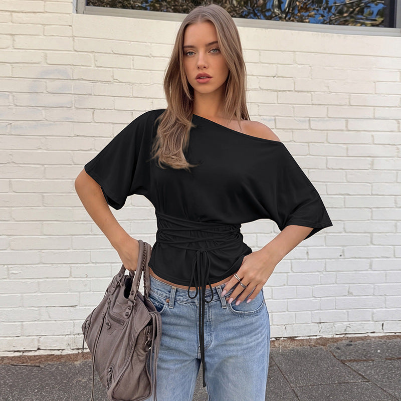 Damer asymmetrisk crop-top med vid skärning och flydande ærmer Skovae