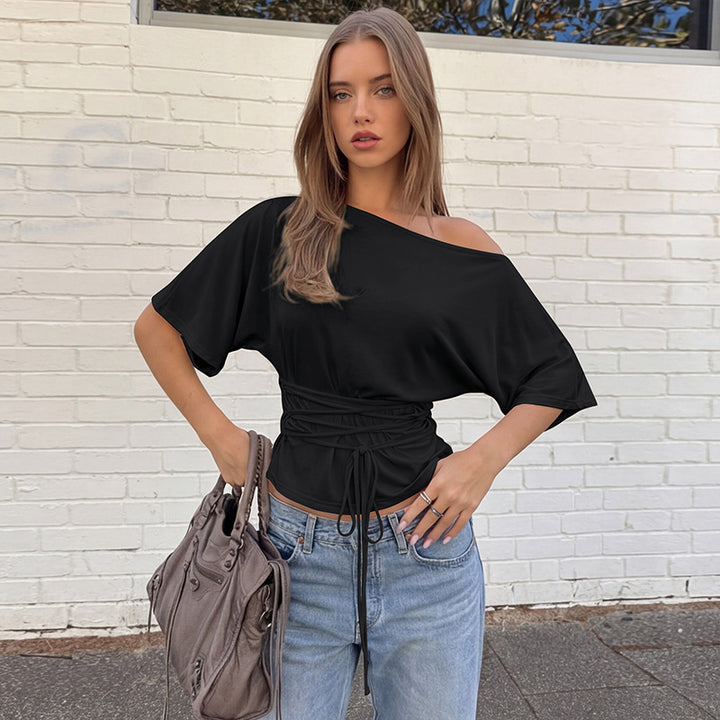 Damer asymmetrisk crop-top med vid skärning och flydande ærmer Skovae