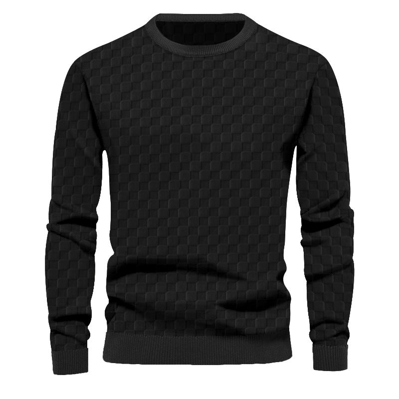 Herren nan finstruktureret rundhalset pullover med ternet relief og ribbede manchetter Skovae