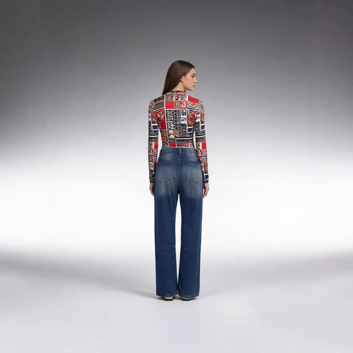 Dame brede jeans med stilfuld destroyed-detail og behagelig pasform Skovae