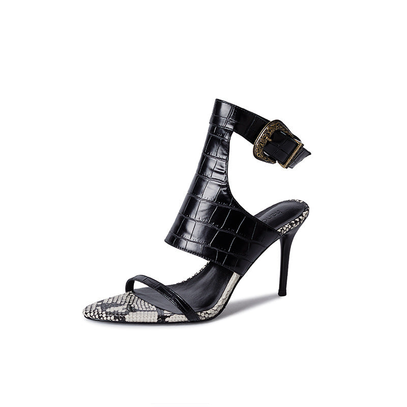 Femme Strappy Højhælede Sandaler med Krokodille- og Slangeskindsaccenter Stilla