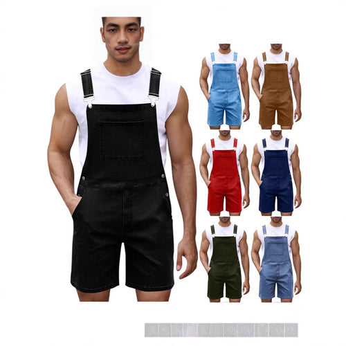 Herrer Denim-Latzshorts med moderne lommer og justerbare stropper Skovae