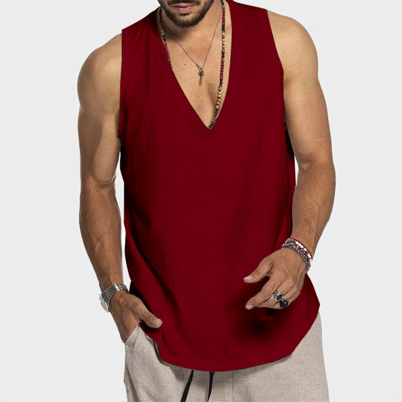 Herrer nan dybtudskåret ærmeløs overdel med V-udskæring og bred, flydende pasform Skovae