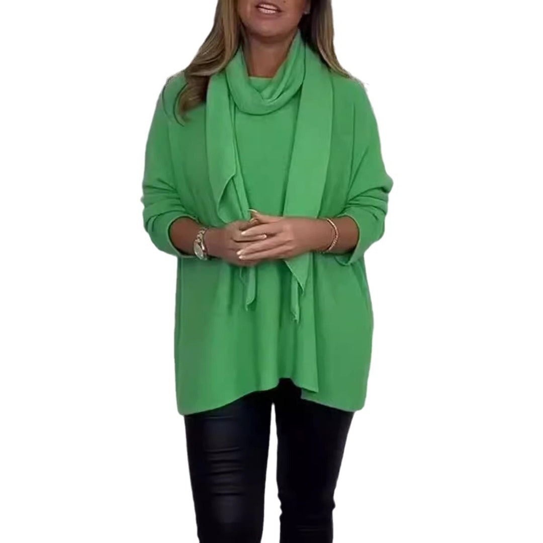 Dame Afslappet Fit Sweater med Mode Halstørklæde Stilla