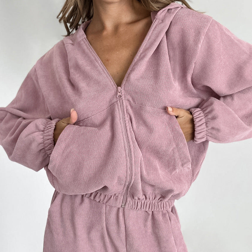 Dame Sporty Fleece-Sæt med Hætte og Elastisk Talje Stilla