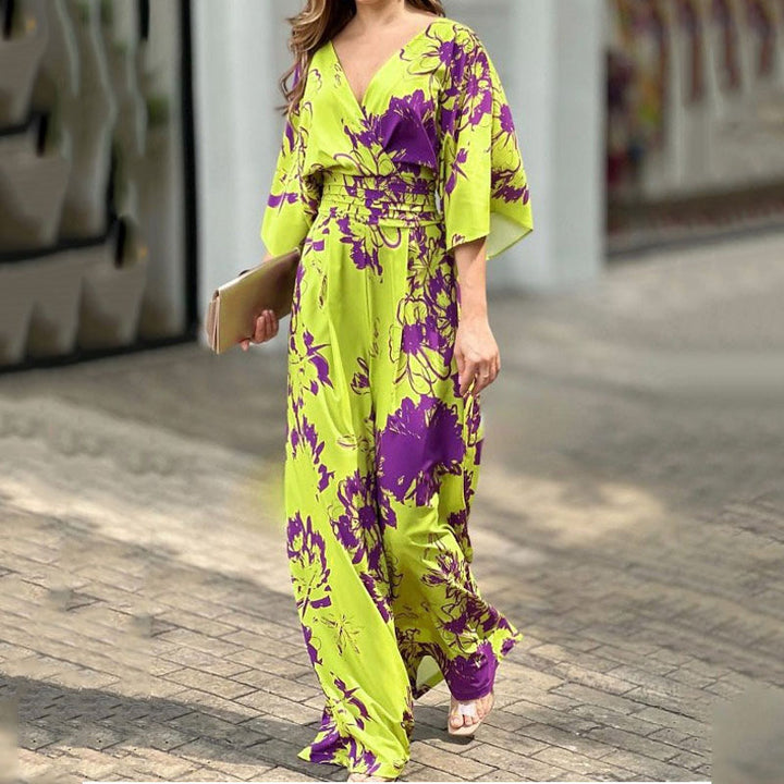 Kvinder Elegant Jumpsuit i Blomsterdesign med Bred Ben Skæring Stilla