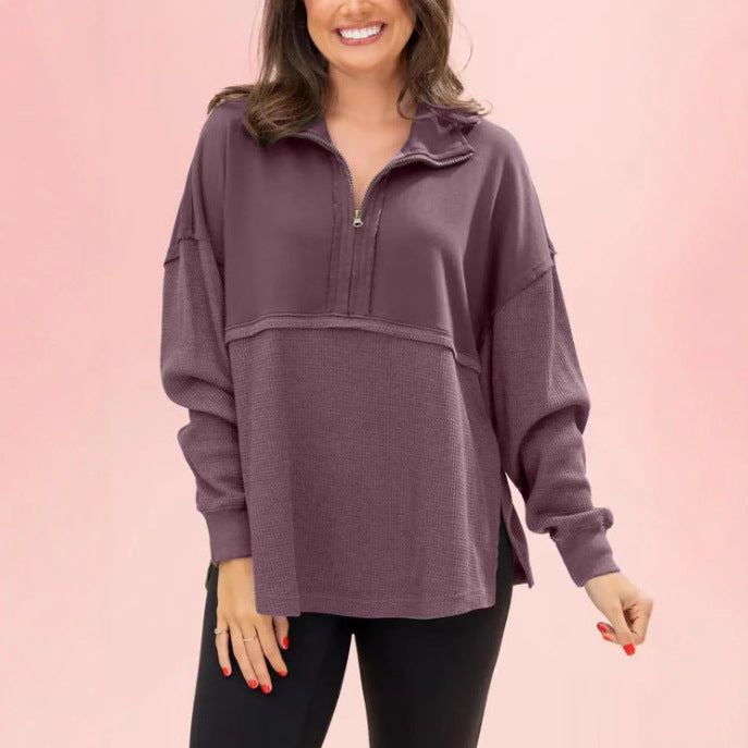 Kvinders casual pullover med lynlås og løst fit Stilla