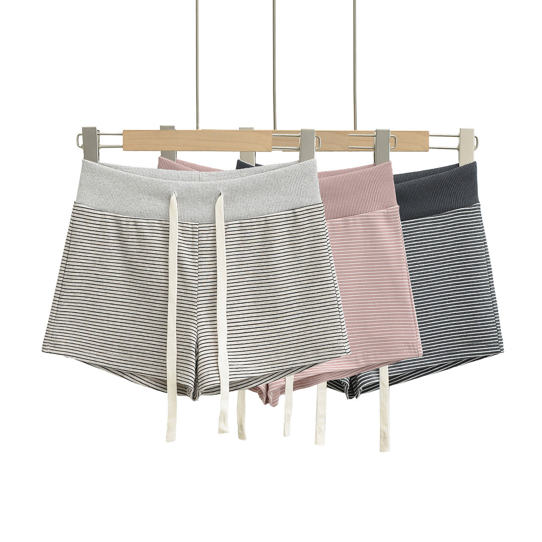 Dame sporty stribede shorts med elastisk linning og snøre Stilla