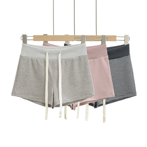 Dame sporty stribede shorts med elastisk linning og snøre Stilla
