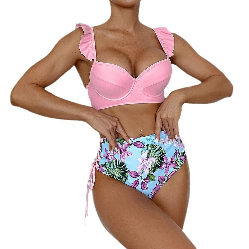 Dame Højtaljede Bikini-Sæt med elegant Flæse-design Skovae