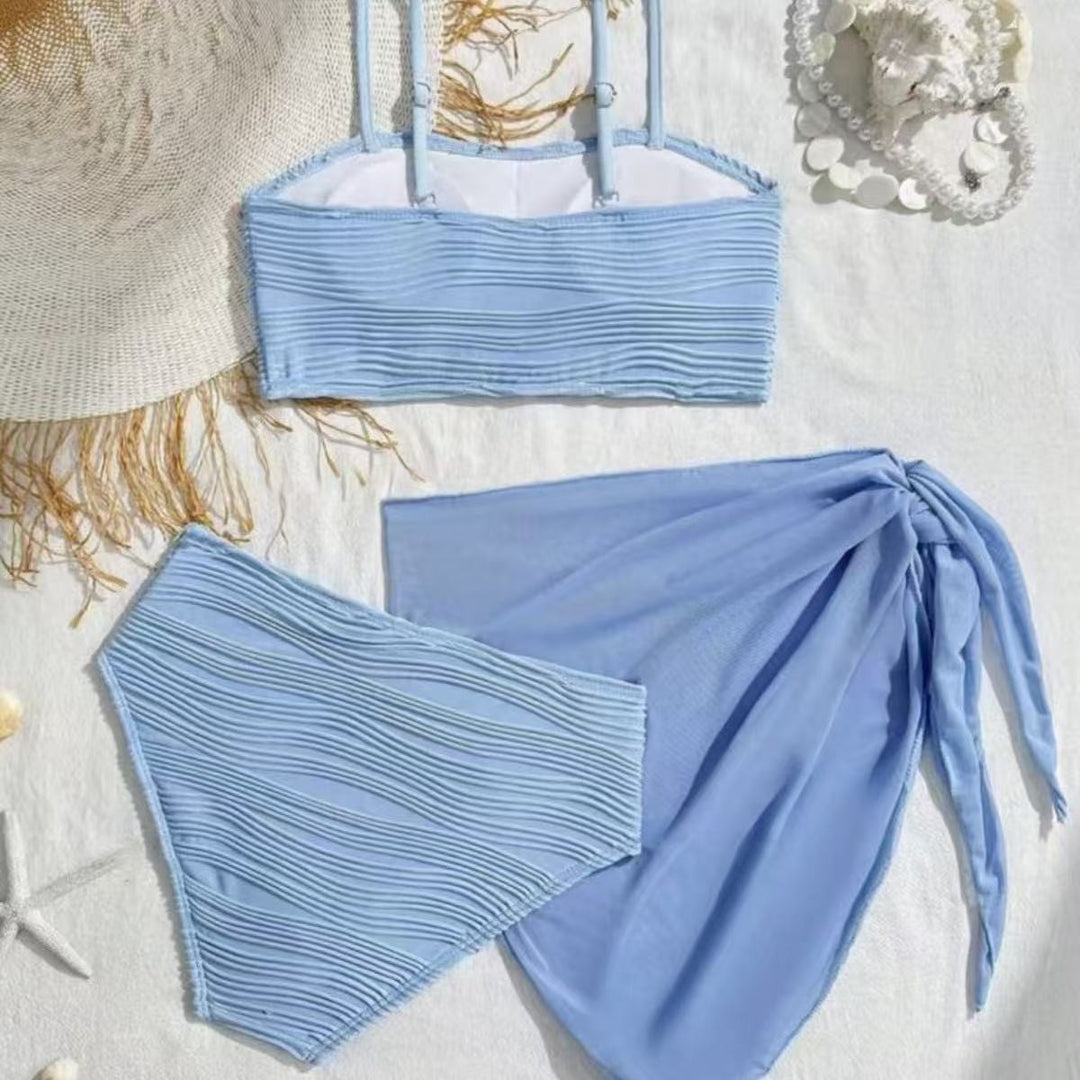 Dame bikini-sæt med højtaljet bukser og fashionabel flæse-design Skovae