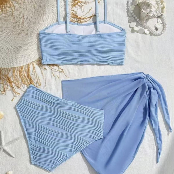 Dame bikini-sæt med højtaljet bukser og fashionabel flæse-design Skovae