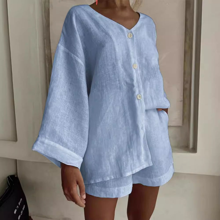Dame afslappet sæt med løst skåret overdel og shorts Stilla
