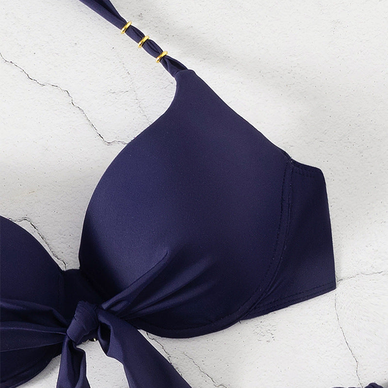 Dame triangel bikini sæt med legende snore og blomsterdesign Skovae