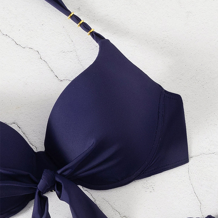 Dame triangel bikini sæt med legende snore og blomsterdesign Skovae