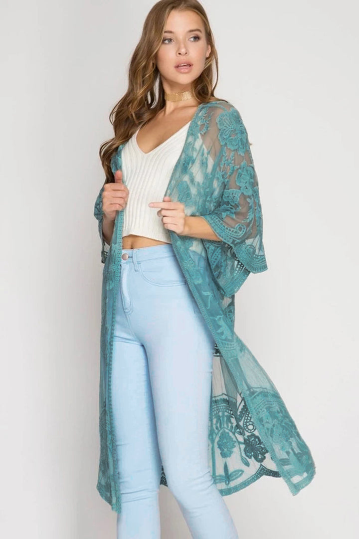 Dame Smart Hæklet Kimono med frynsede Detaljer Stilla