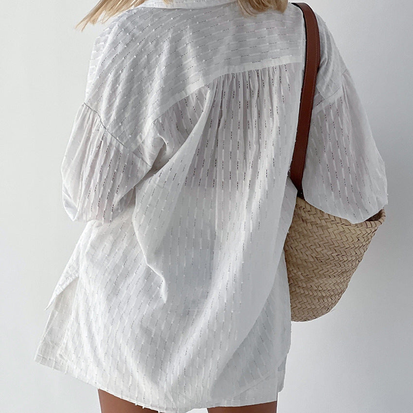 Dame løs bluse med struktureret design Stilla