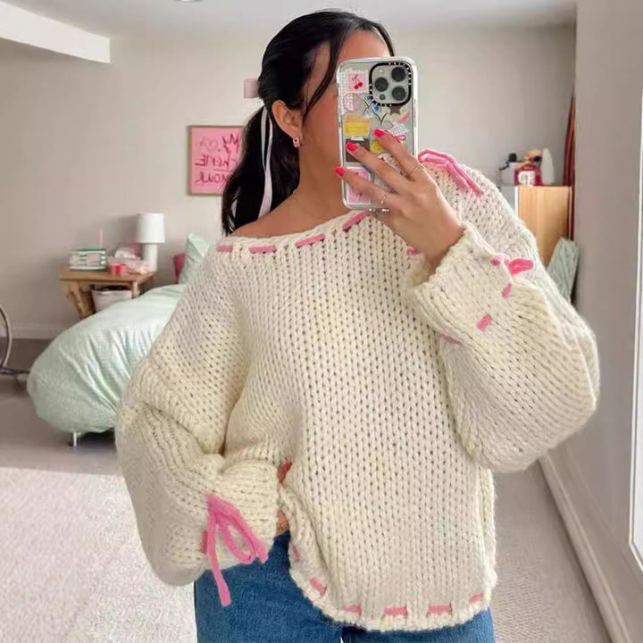 Dame løs siddende sweater med sofistikerede snorelukning detaljer Stilla