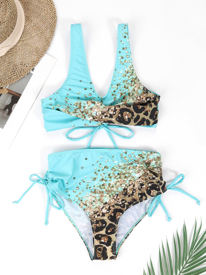 Dame Bikini-sæt med fashionabel glimmer-detalje og høj benskæring Stilla