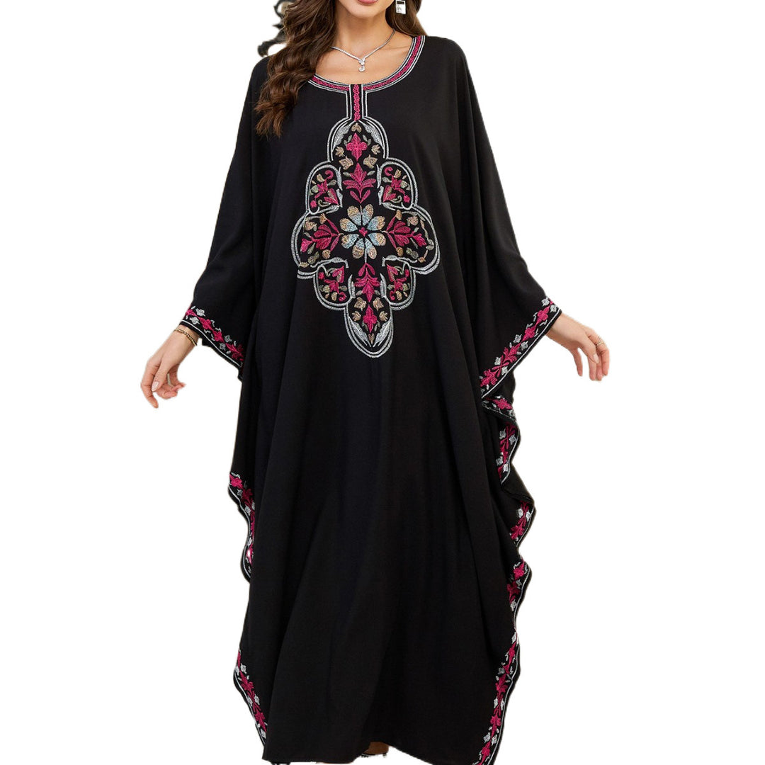 Dame kaftan kjole med kunstnerisk broderi og flydende snit Stilla
