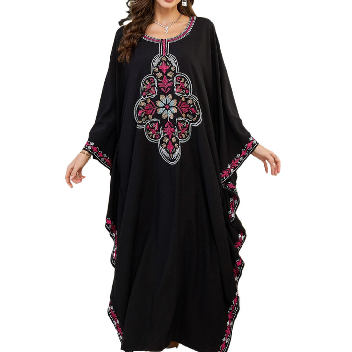 Dame kaftan kjole med kunstnerisk broderi og flydende snit Stilla