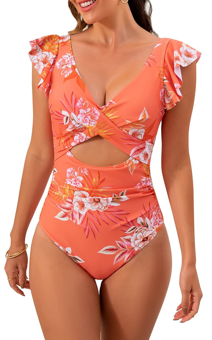Dame Rynke V-Udskæring Cut-Out Ét dele Badeanstænd Stilla