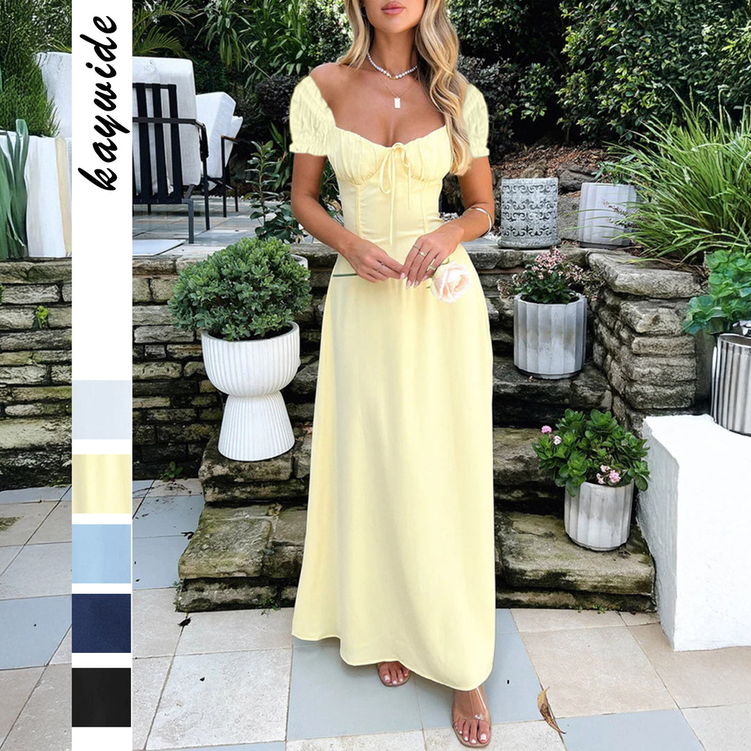 Dame Maxikjole med off-shoulder design og volangdetaljer Stilla