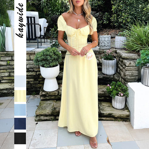Dame Maxikjole med off-shoulder design og volangdetaljer Stilla