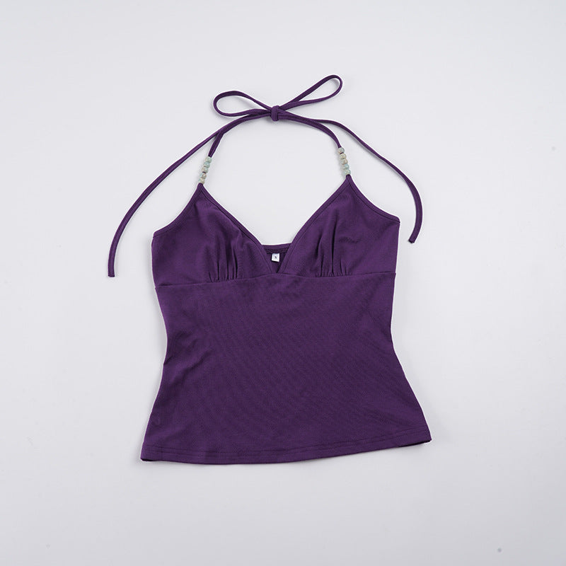 Dame elegant spaghetti straps top med raffinerede bånd Skovae
