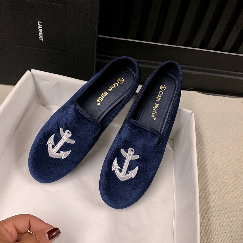 Dame Samt Slipper med unikt soltryk og elegant guldaccent Stilla