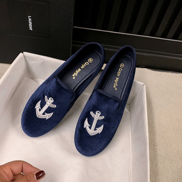 Dame Samt Slipper med unikt soltryk og elegant guldaccent Stilla