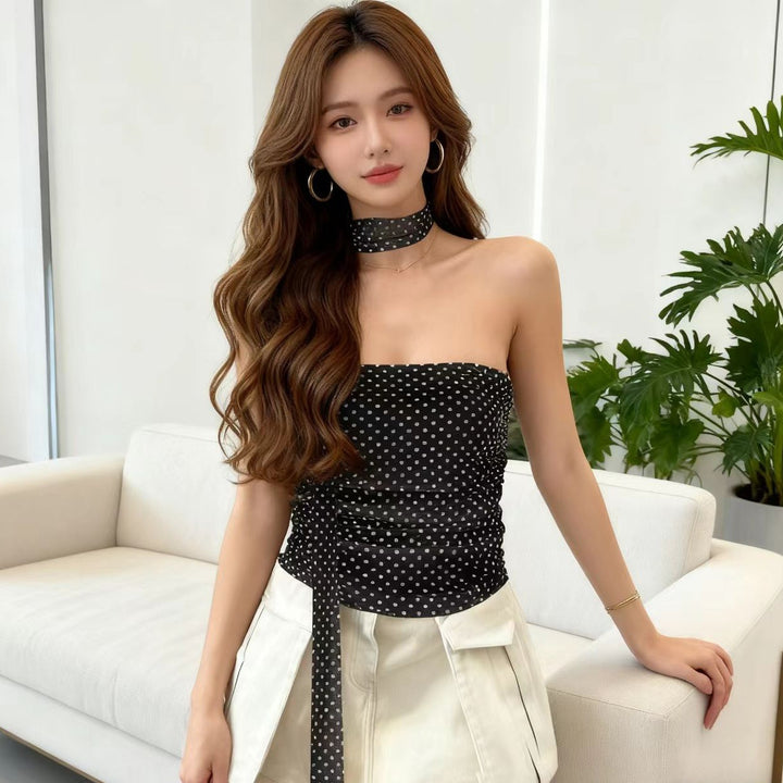 Dame Elegante Polka-Dots Overdel med smalt Bandeau og formende detaljer Skovae