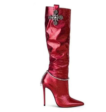Dame Slouchy Stiletto Lårhøje Støvler med dekorativ accent Stilla