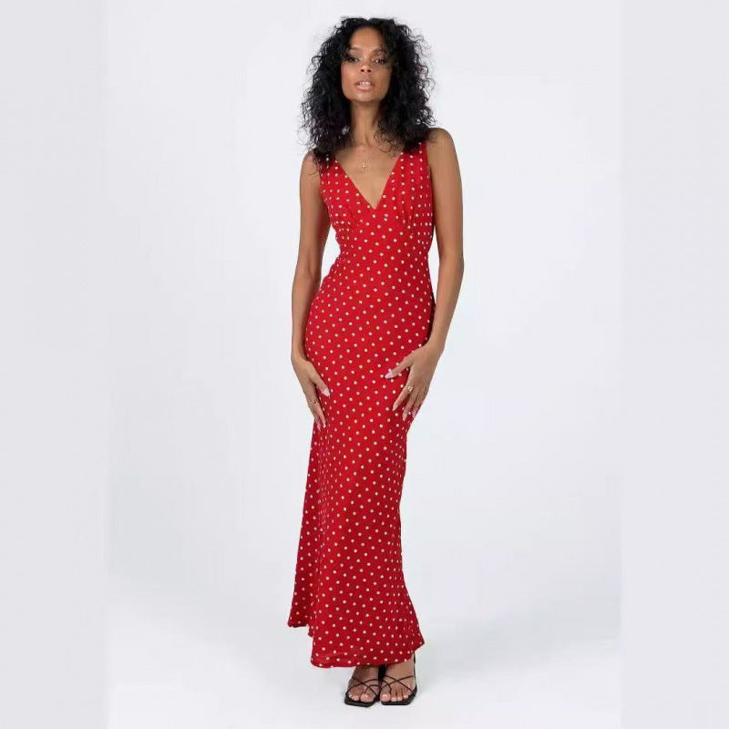 Dame Polka Dot Halterneck Midi Kjole Stilla