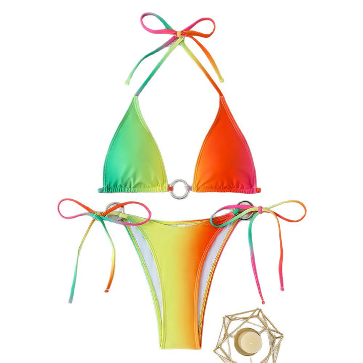Dame Triangel-Bikini-Sæt med skinne Ring-detalje Skovae