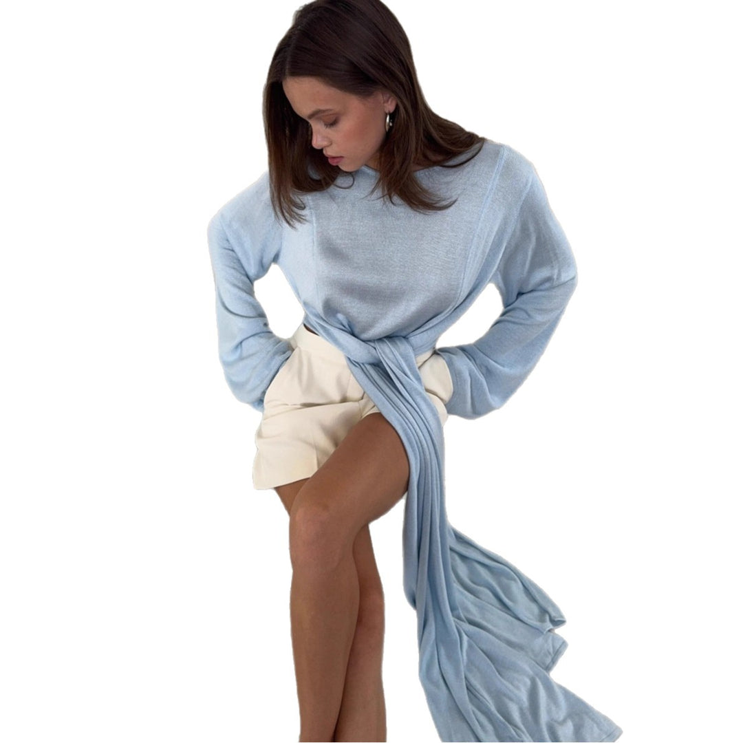 Kvinders afslappede cropped top med innovativt omslag og lange ærmer Stilla