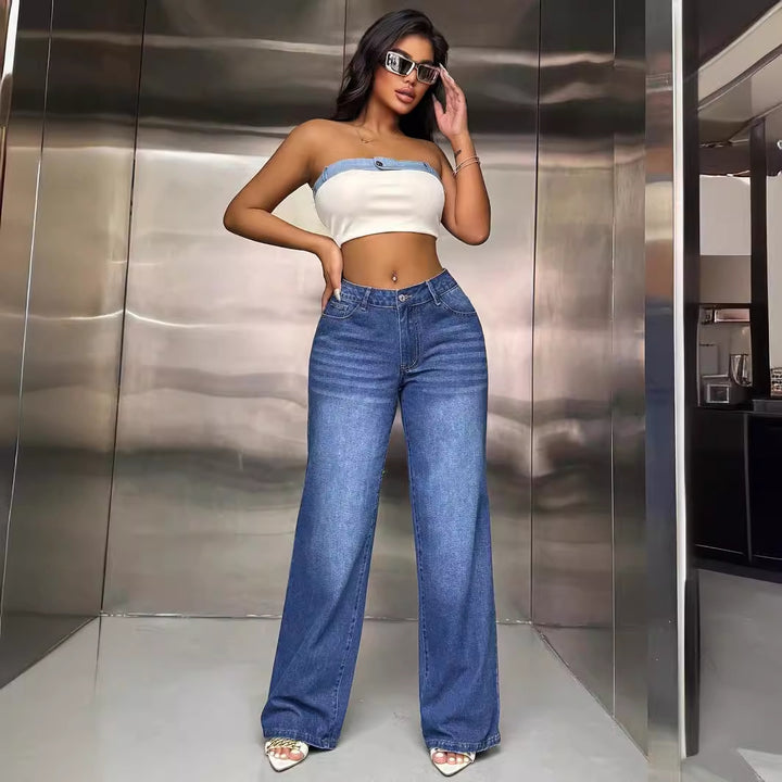 Damer Bred Jeans i Casual Street Stil Stilla