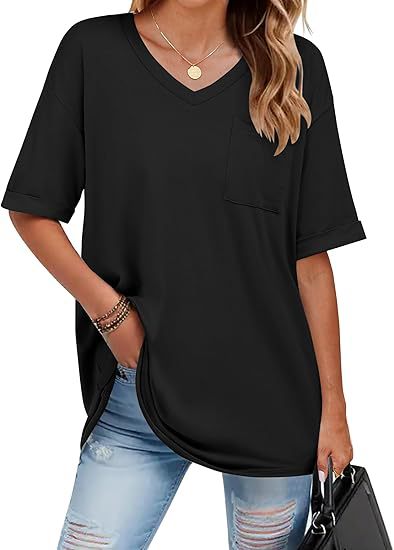 Dame V-hals T-shirt med praktisk brystlomme Stilla
