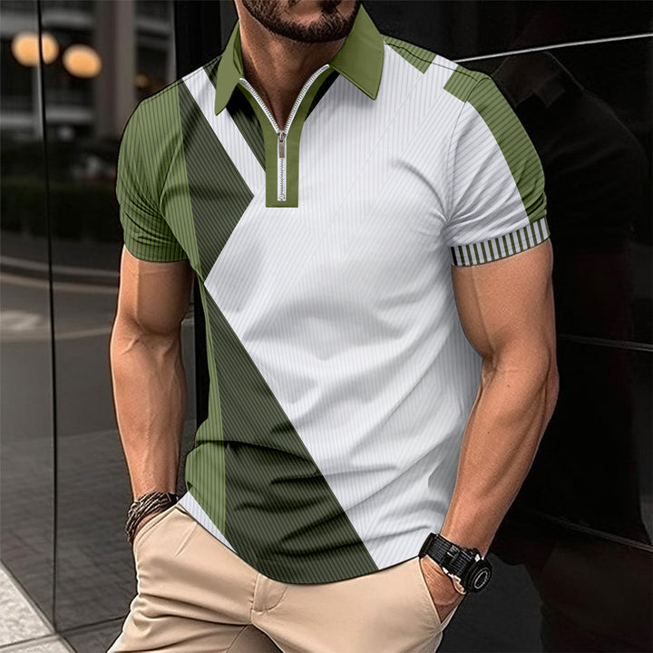 Herren Korteærmet Poloshirt med moderne grafikdesign og sportslig lynlås Stilla