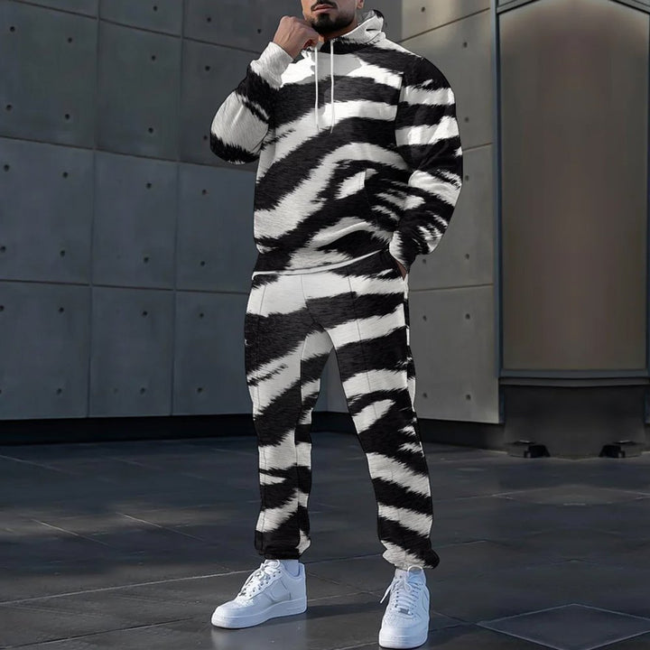 Herre hoodie og joggingbukser sæt med moderne zebramønster og behageligt materiale Stilla