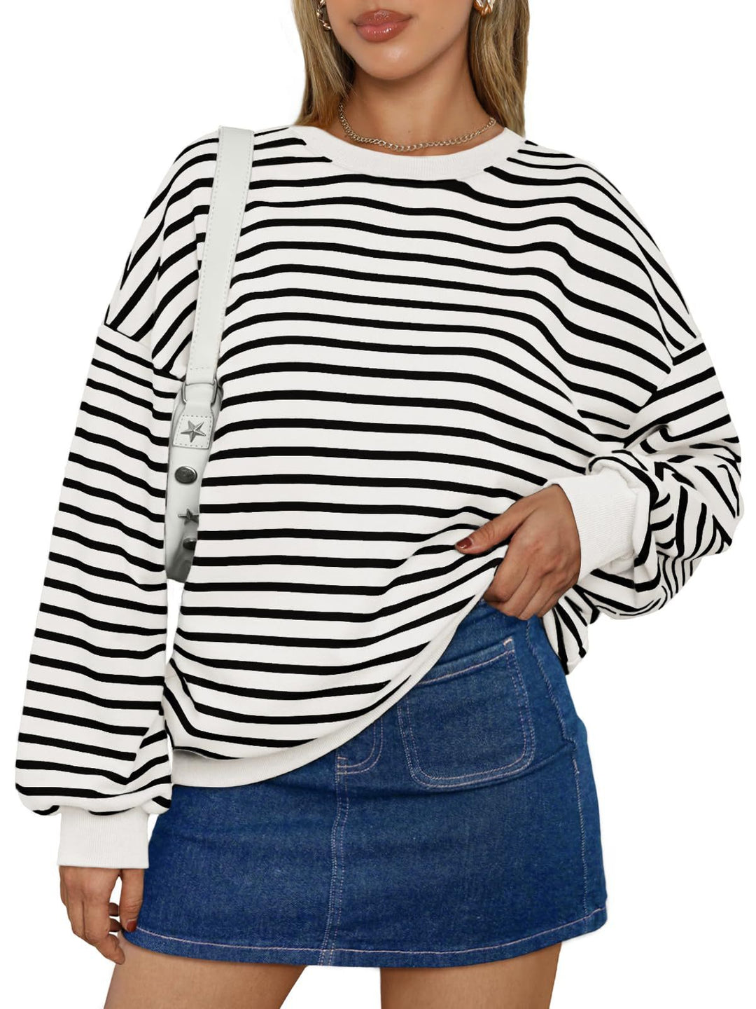 Dame Oversized Stribetrøje med bred pasform og elastiske manchetter Stilla