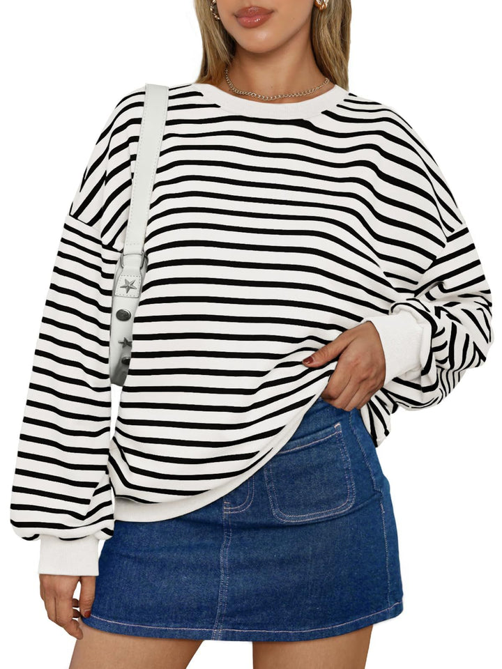 Dame Oversized Stribetrøje med bred pasform og elastiske manchetter Stilla