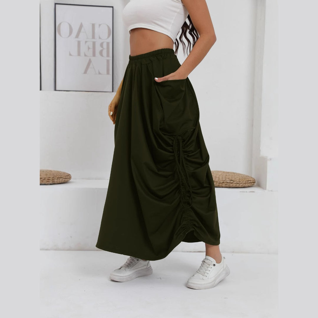 Dame Lang Wrap Skirt med elastisk Talje og Lommer Stilla
