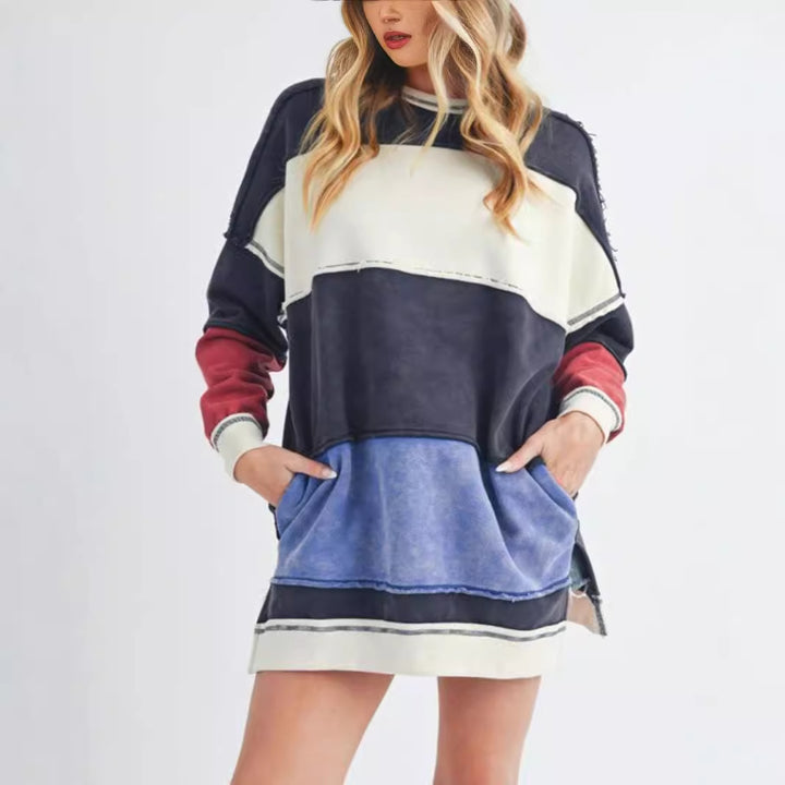 Dame Oversized Strikpullover med fashionable farveblockdesign Stilla