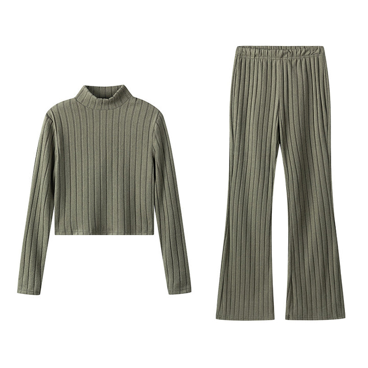 Dame Ribbstrik Turtleneck Pullover og udskåret bukser sæt Stilla