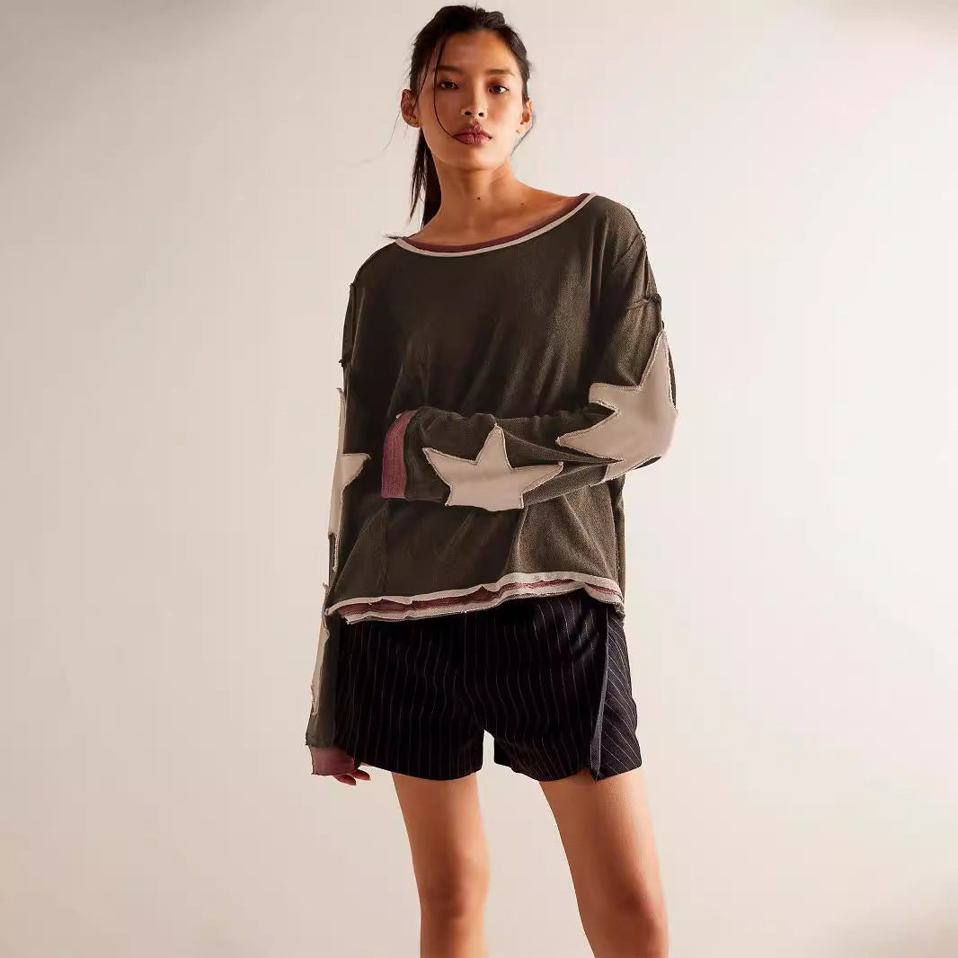 Dame afslappet sweatshirt med stjernedesign og løs pasform Stilla