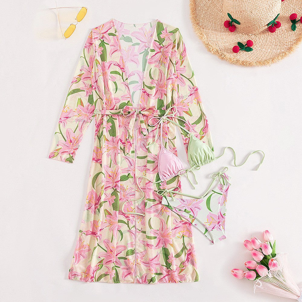 Dame Floral Print Badeoverdel Robe Sæt Stilla