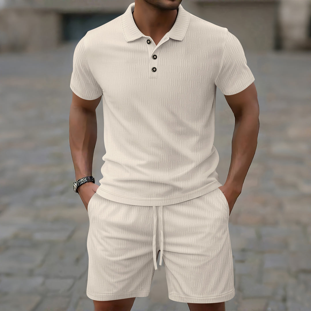 Herrer Sporty kortærmet T-shirt med struktureret design og elastiske fritidsbukser Stilla